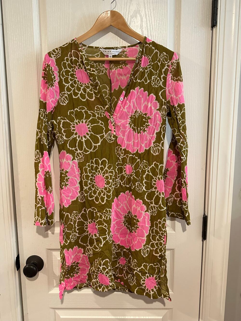 Trina Turk Floral pink and green swim cover up size 6